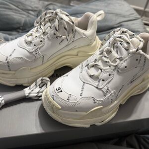 Balenciaga White and Cream Logo Sneakers